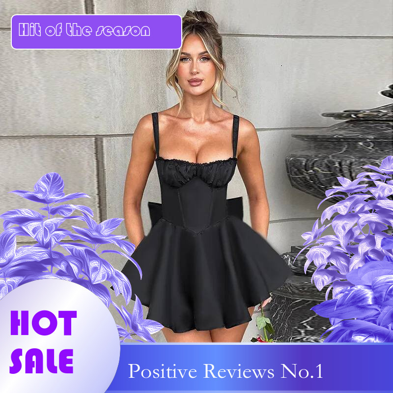 Dongdumaoyi Townlike Waist Wrap A Line Dress Women Spaghetti Strap Mini Spring Summer Bow Backless Nightclub Sexy Party Dresses
