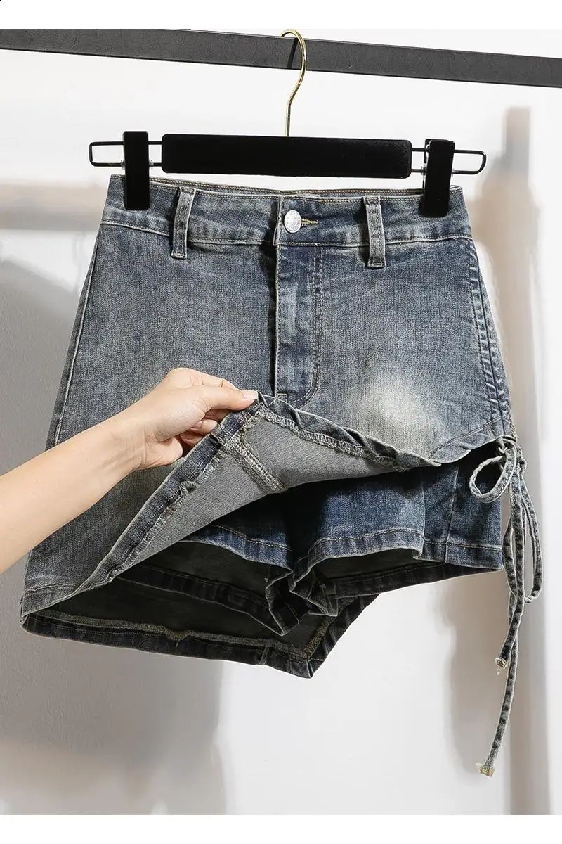 Womens denim skirt 2024 summer high waisted mini blue jeans lined with Korean fashion 250417