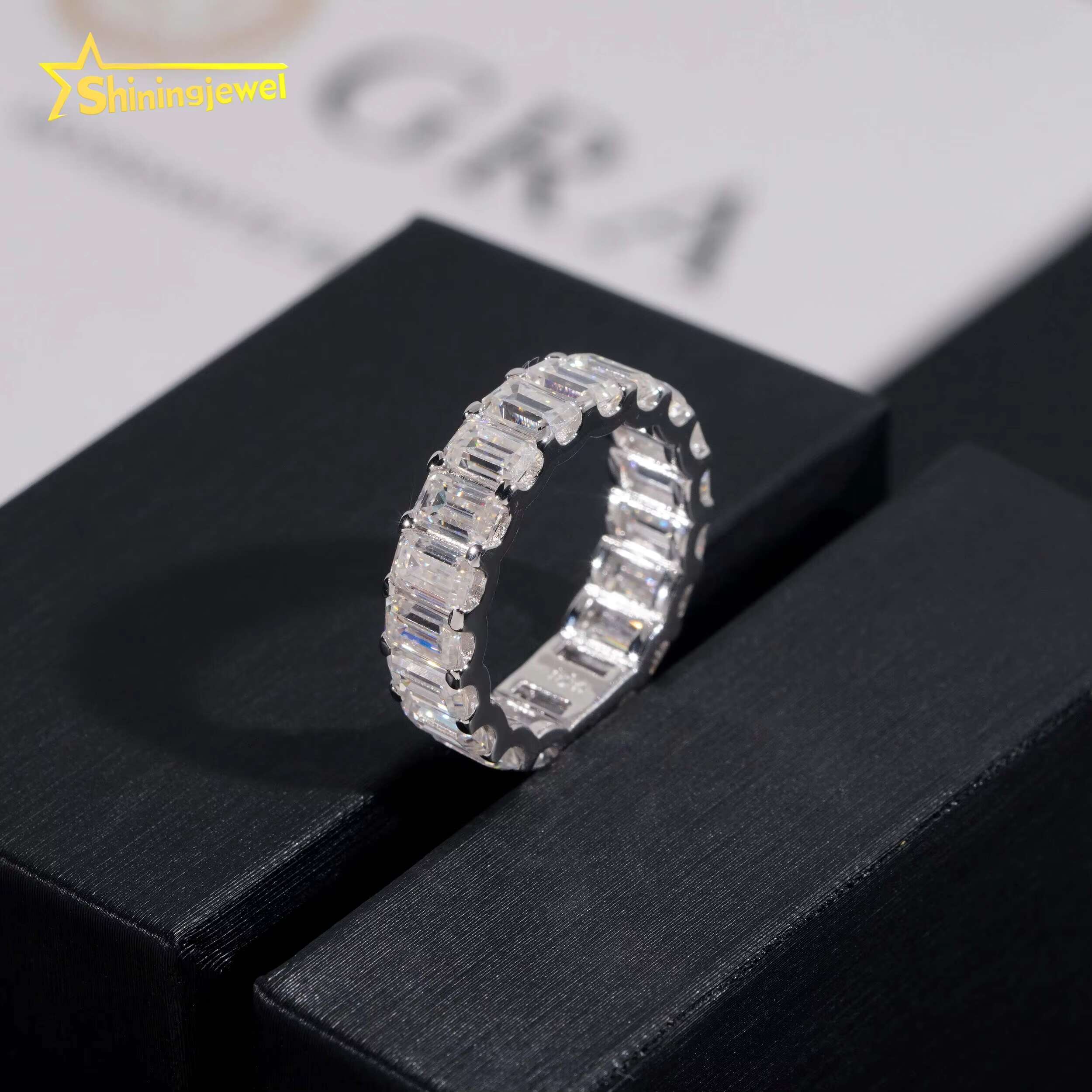 3*5MM Emerald Cut Wedding Band Ring Moissanite VVS Pass Diamond Test 925 Sliver Gold Plated Engagement Rings Ready to Ship