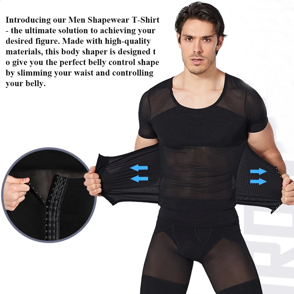 Men Shapewear T-Shirt Tummy Cotrol Tight Slimming Body Shaper Shirt for Abdomen Control 250424
