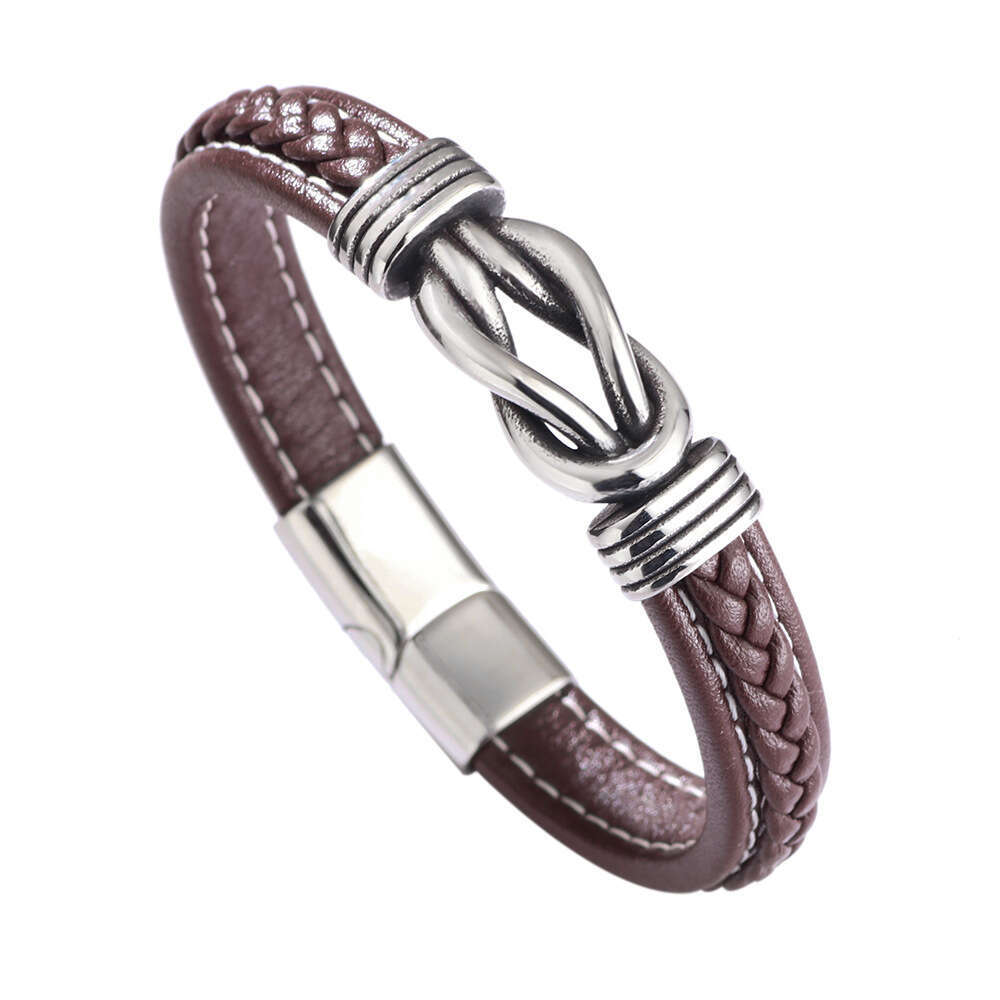 Leather titanium steel accessories, personalized punk style men's bracelet, genuine leather bracelet