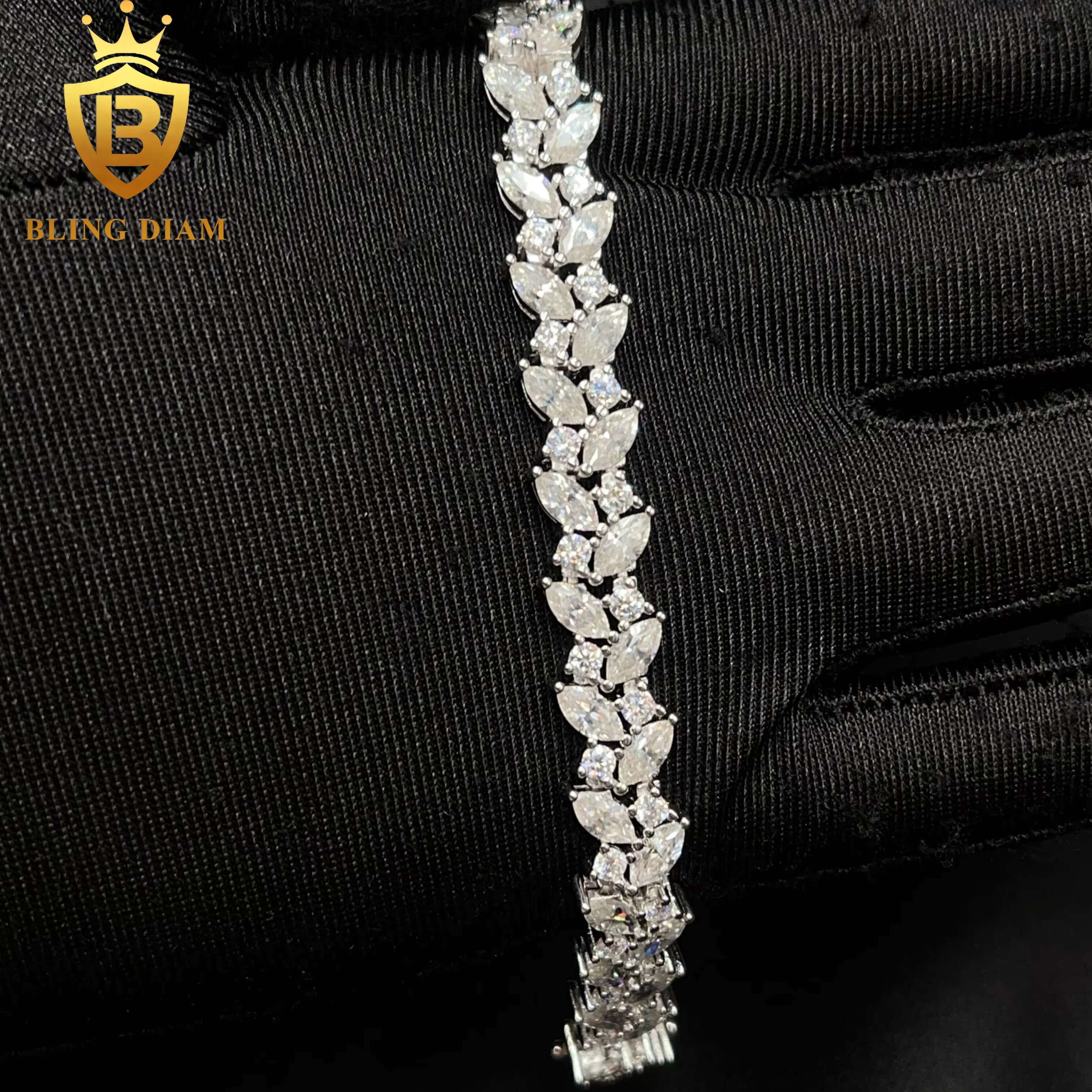 Fashion New Product 9.3mm Jewelry 925 Silver Fancy Cut Moissanite Pass Diamond Tester Iced Out Tennis Bracelet