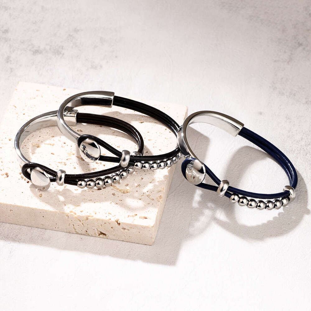 Hot selling Bohemian style double-layer with leather rope, minimalist beaded bracelet, PU spliced bracelet