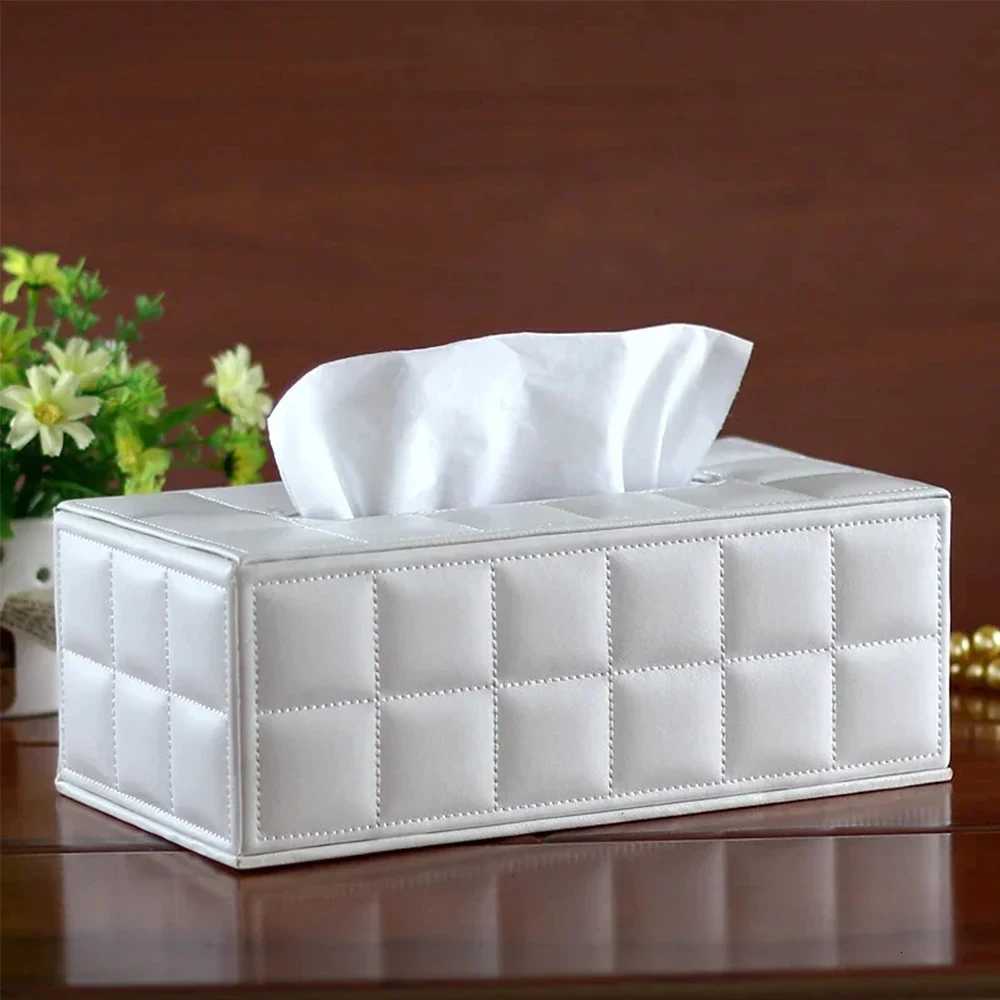 Black Leather Tissue Box Rectangular Paper Holder Car Line Grid Tissue Box Case Living Room Napkin Container Organizer HolderM251124