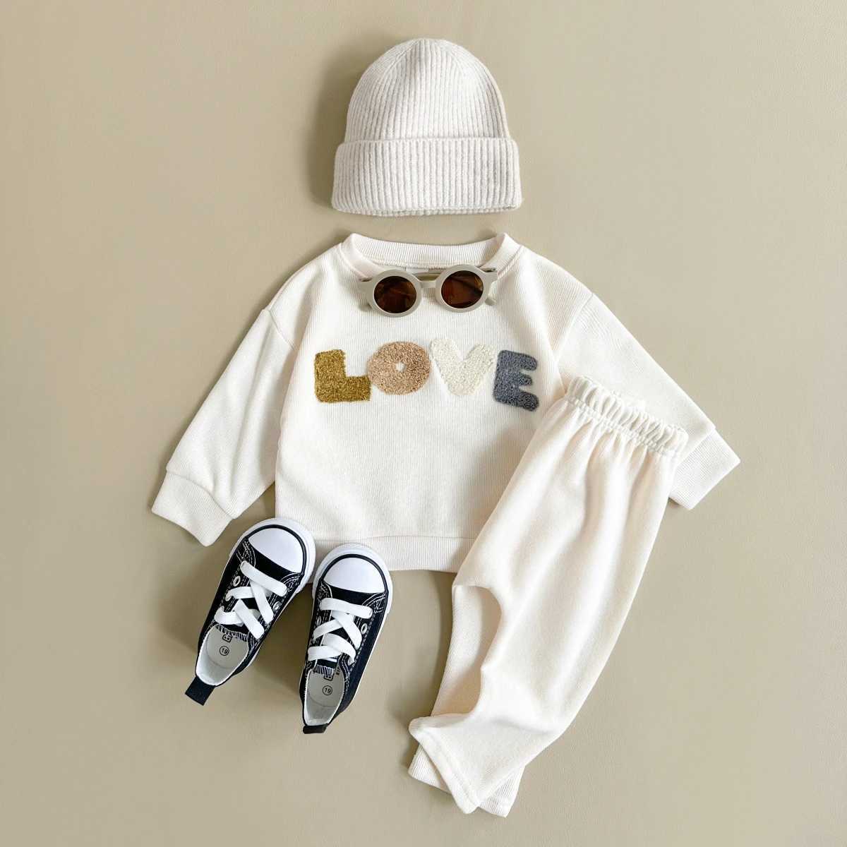 Clothing Sets 2024 Newborn Baby Boys Clothing Girls Toddler Sweatshirt Letter Long Sleeve+Pants 2PCS Children Set Spring Autumn R250424 3KDU