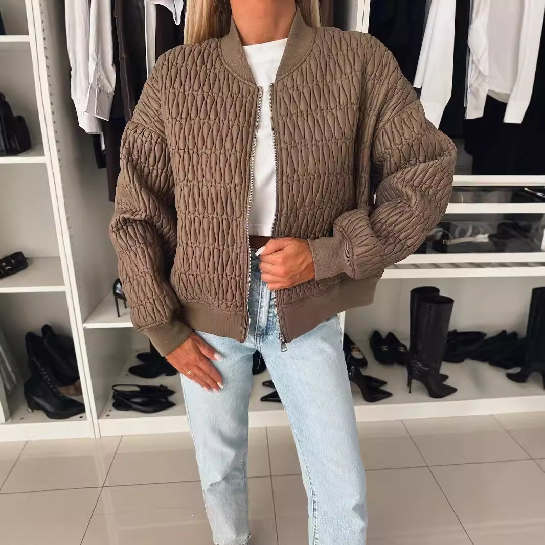 2024 Autumn/Winter New Solid Color Embroidered Short Zipper Jacket Cotton Jacket Womens Wear