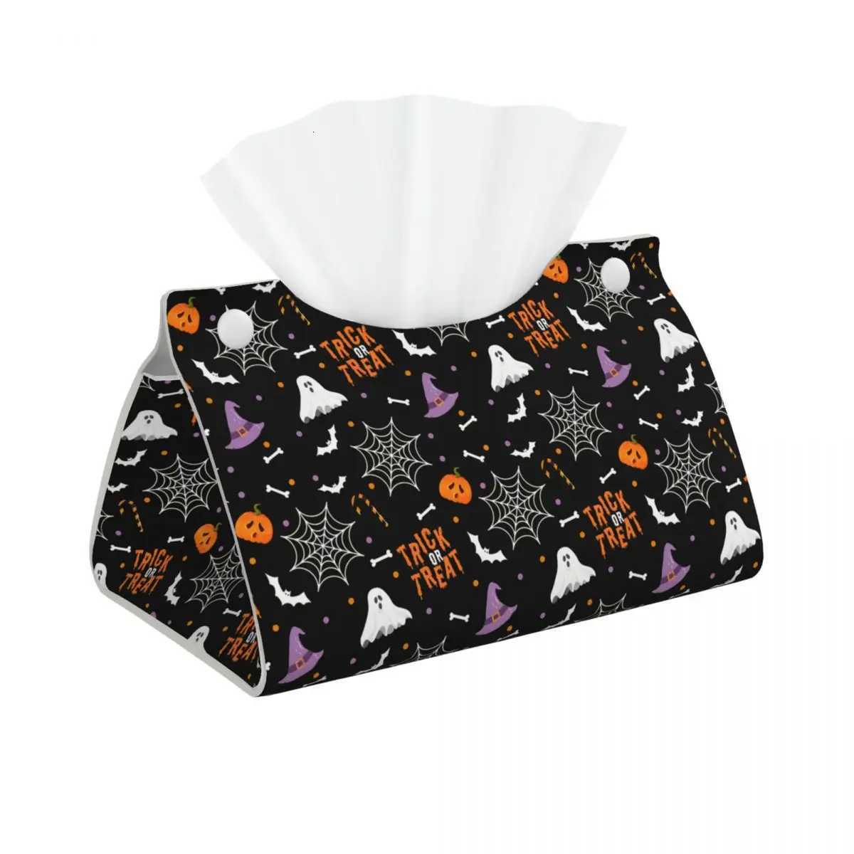 Custom Ghosts Bats Skull Halloween Party Tissue Box Holder Rectangular PU Leather Facial Tissue Box Cover for Car BathroomM251124