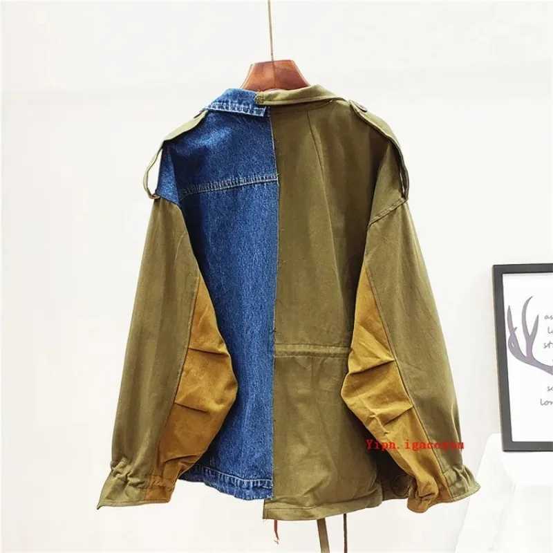 Color Contrast Patchwork Denim Jacket Coat Women Autumn Fashion Loose Letter Print Outerwear Chaquetas Mujer Jeans Jacket Female J251124