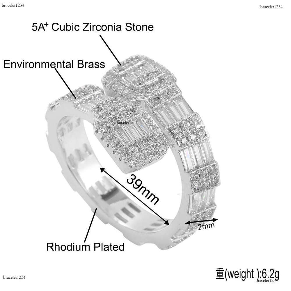 Luxury designer Ice out all VVS Moissanite Hip Hop T-square pure gold electroplated micro-inlaid rings for men and women
