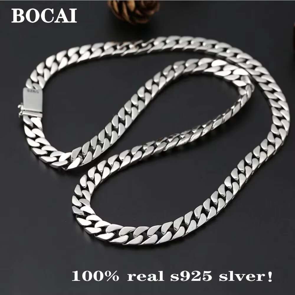 100% Real Solid S925 Silver Jewelry Cuban Chain Link Chain Necklace Men Popular Simple Trend Gold Tanks Whip Sweater Wholesale