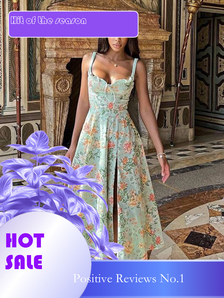 Dongdumaoyi Townlike Print Slim Bodycon A Line Dress Women Spaghetti Strap Summer Midi Long Split Nightclub Sexy Party Dresses
