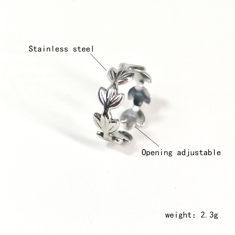 Top Source Titanium Steel Open Female Ins Cold Wind Leaf Korean Edition Ring Fashion Simple
