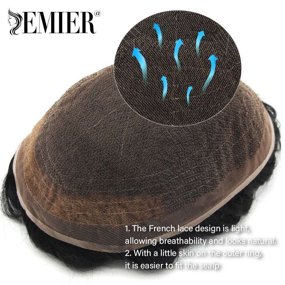 New Full Toupee French Lace Base Human Hair Systems Men's Breathable Male Capillary Prothesis Natural Wig For Men