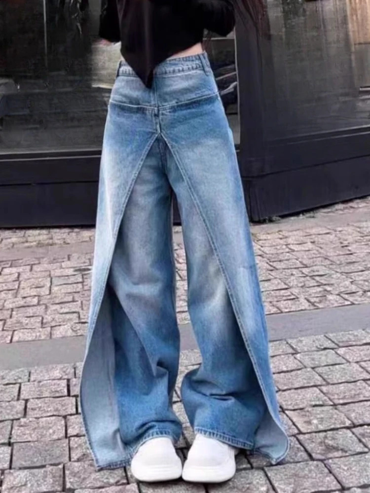Womens jeans American washed retro pain pants 2025 reversible deconstruction n loose weight loss wide leg Y2K 250417