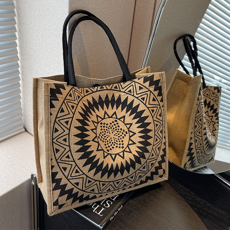 Large Capacity Linen Single Shoulder Handbag Suitable For Women's New Ethnic Style Fashionable Mommy Bag College Student Class Handbag