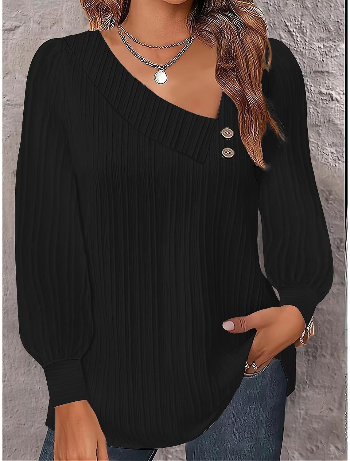 2023 autumn simple long sleeved button solid color shirt for womens clothing