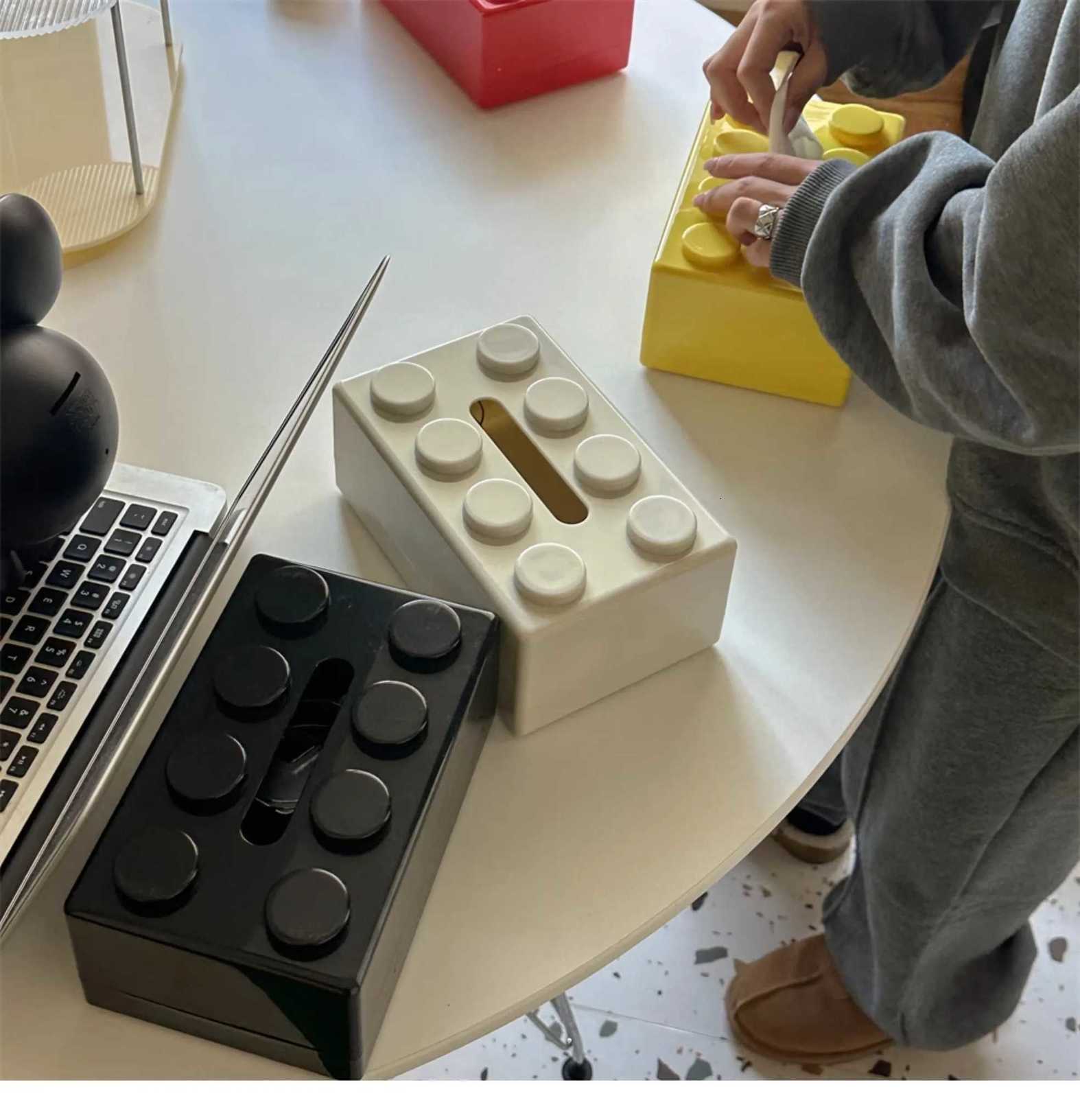 Cute Colored Tissue Box Building Block Desktop Coffee Table Tissue Storage Box Paper Drawer Large Capacity Bedroom DecorationM251124