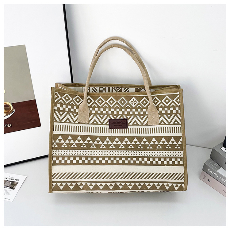 Vintage Ethnic Style Large Capacity Canvas Tote Bag Fashionable And Simple Commuting Shoulder Bag New Work Play Handbag