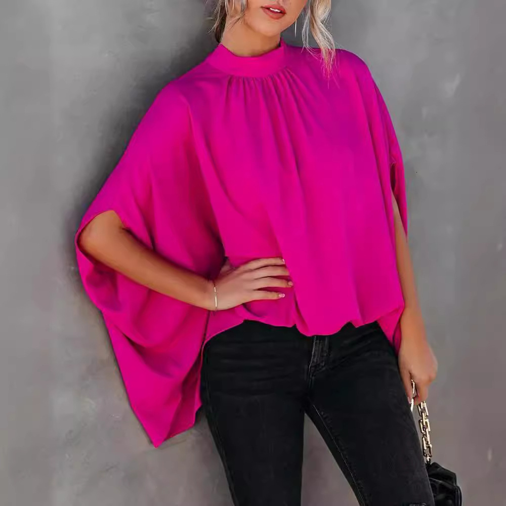 2022 new womens fashion round neck loose bat sleeve Round Neck Shirt