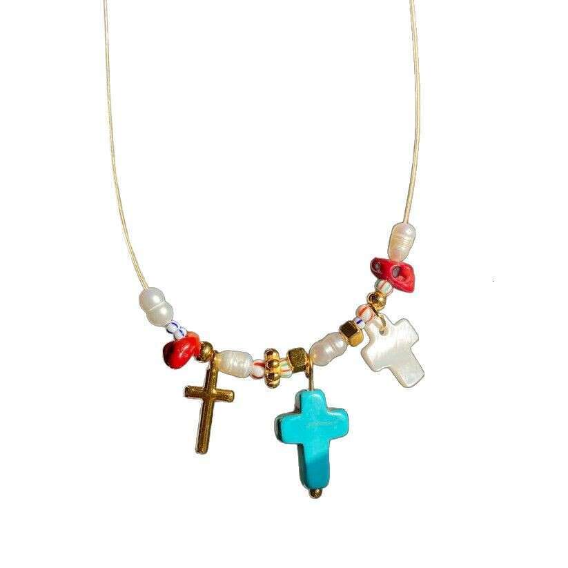 INT hot Designer necklace for women New niche design 18k stainless steel cross scarab devil's eye pendant necklace Vintage Bohemian Beach Vacatio