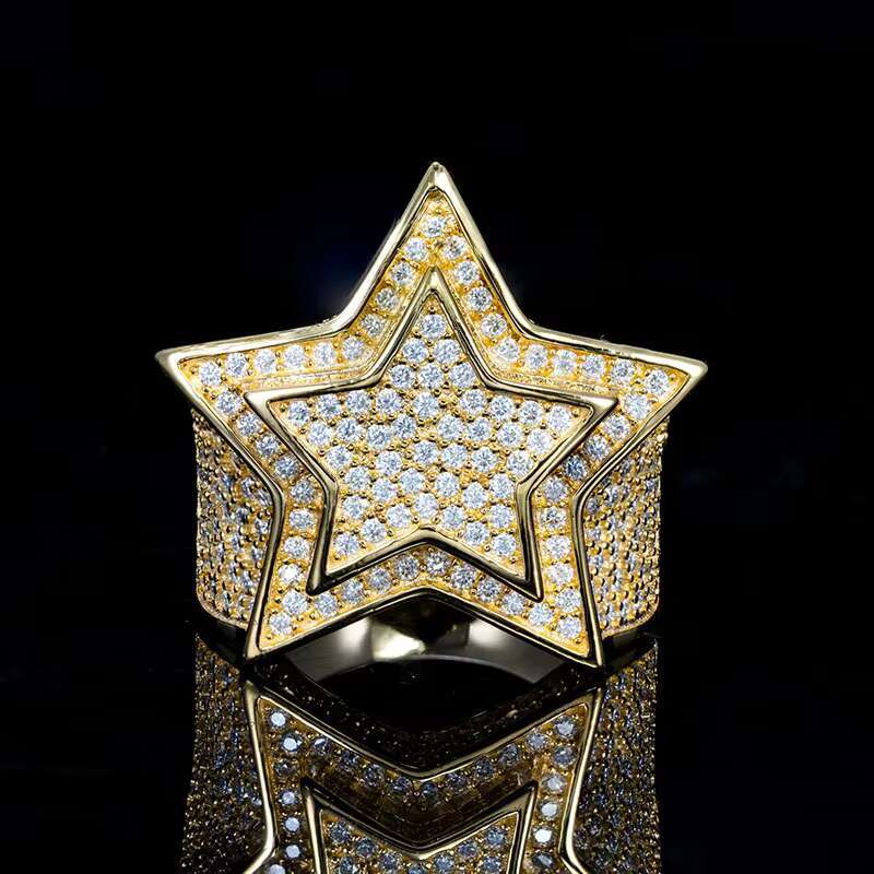 Iced Out Hiphop Style Rapper Luxury Jewelry Mans Silver 10k Real Gold Vvs Moissanite Ring