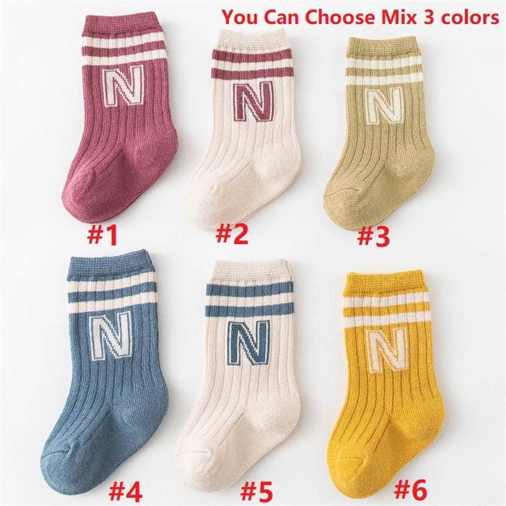 3Pair/Lot Baby Socks Knit Soft Letter Socks Baby Middle Tube Stockings Long Socks for Infant Toddler Boys Baby Girl Accessories G251124