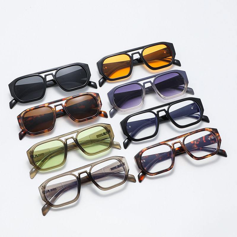 New Fashionable Square Double-Bridge Pilot Sunglasses for Women European & American High-End Style Trendy Cross-Border Versatile Influencer Sunglasses