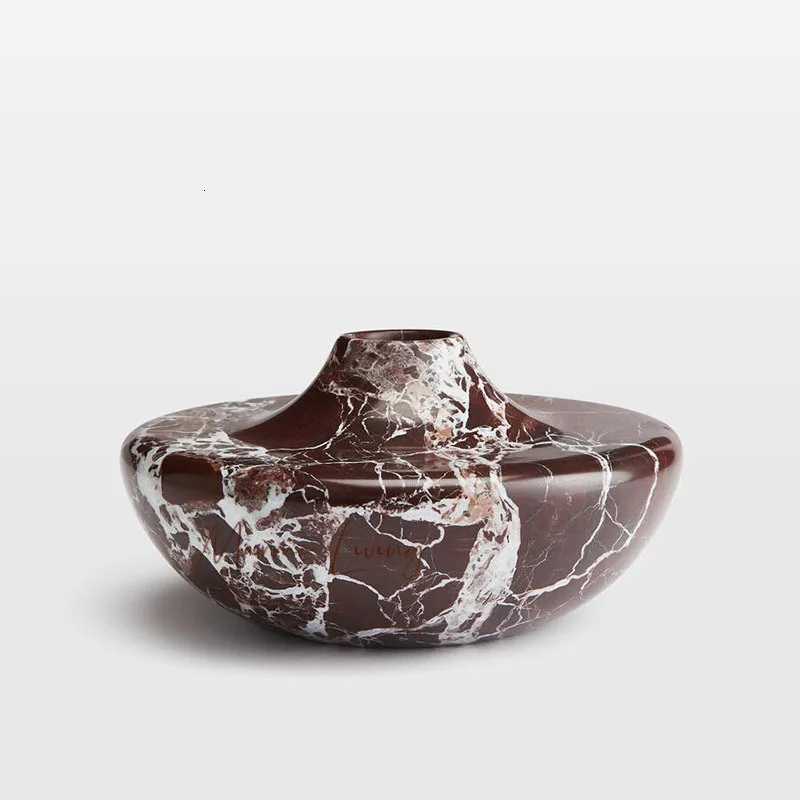 Luxury British Designer Violet Red Marble Vase Soft Decoration Villa Showpiece Desktop Centerpiece C251124