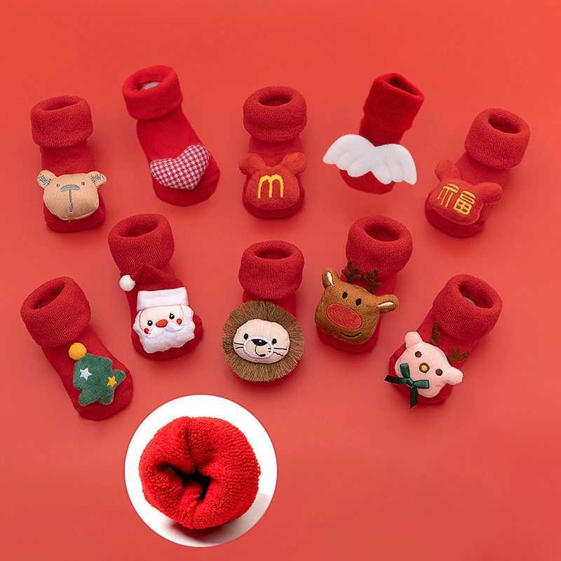 Infant Christmas Santa Claus Warm Slippers Children Sock Newborn Cotton Winter Baby Girls Boys Kids Antislip Socks G251124