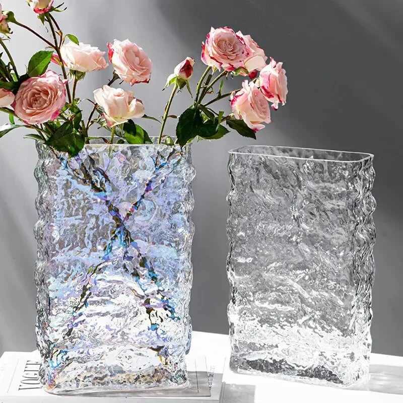 Nordic Glacier Flower Vase Transparent Hydroponic Glass Luxury Clear Vases For Table Centerpieces Wedding Living Room Decor C251124