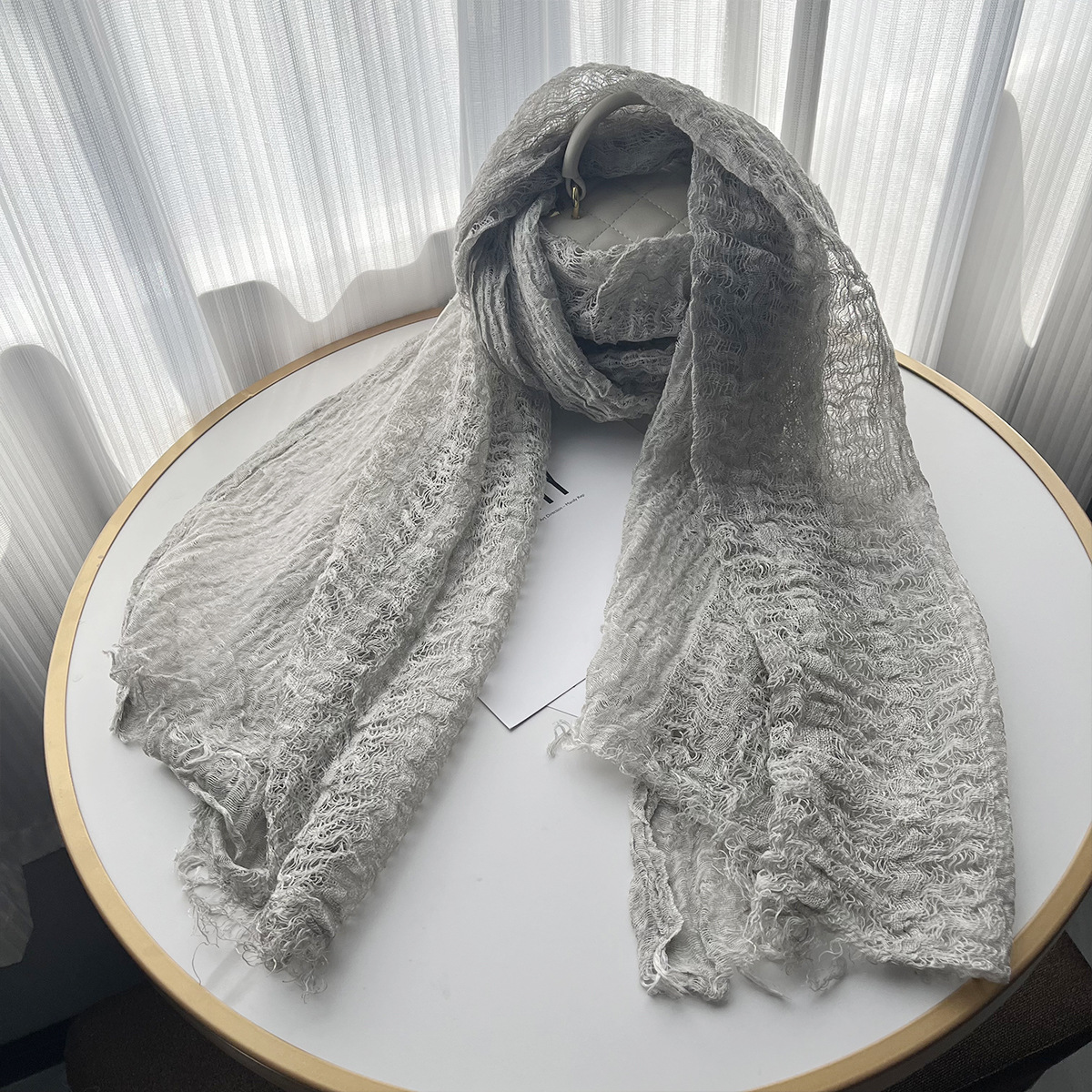 K505 2024 Spring and Summer Thin Solid Color Linen Scarf Tie-Dye Retro Style Women's Scarf Tassel Decoration Sunscreen Shawl