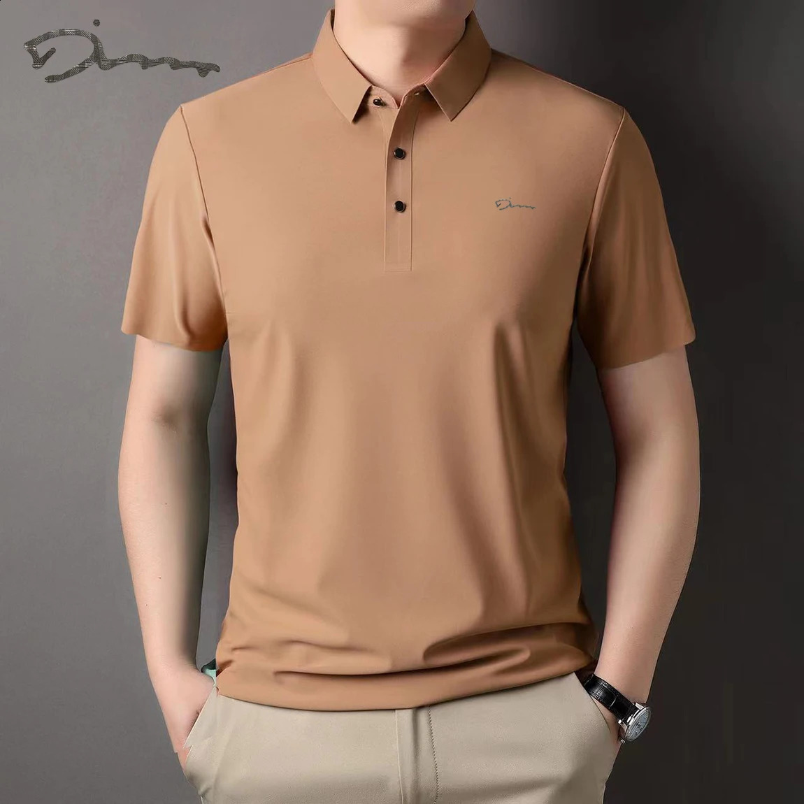 Ice silk trackless T-shirt mens lightweight business solid color half sleeved top smooth and breathable trackless high-quality POLO shirt 250422