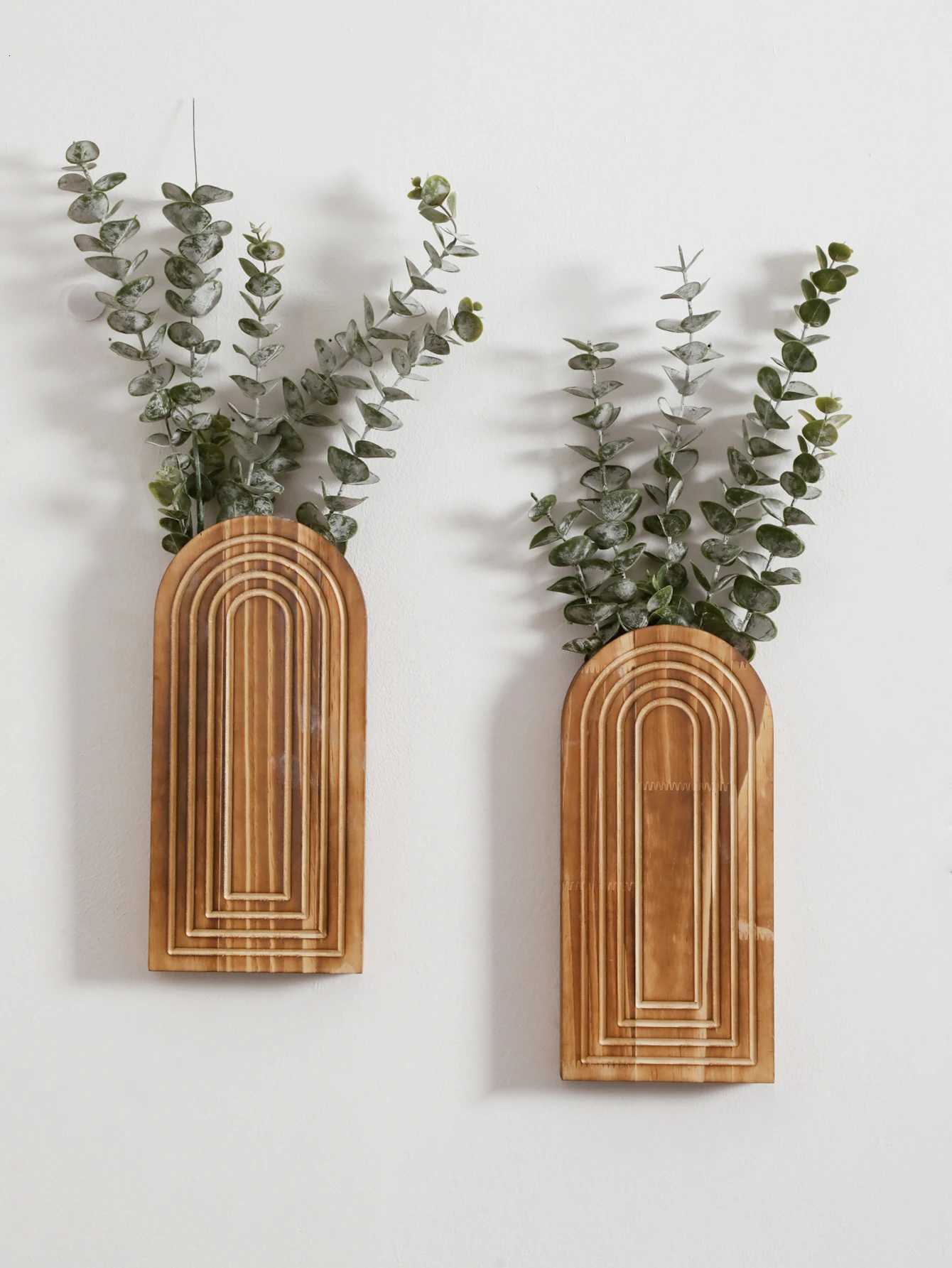 1pc Boho Wooden Wall Vase Wall Mounted Vase Arched Decorative Hanging Planter for Living Room Bedroom Home Wall Decoration C251124