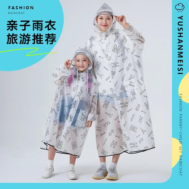 Family Raincoat Translucent Rain Coat with Letters EVA Hooded Rain Poncho for s Men Women 250421