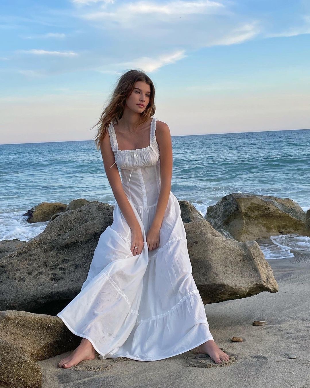 M140 New lazy holiday style pleated edge front button design super long dress goddess skirt big swing