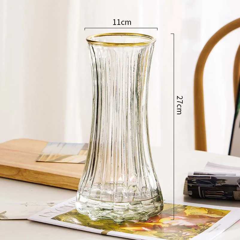Gold Transparent Glass Vase Living Room Flower Decoration Creative Water Vase Light Luxury C251124