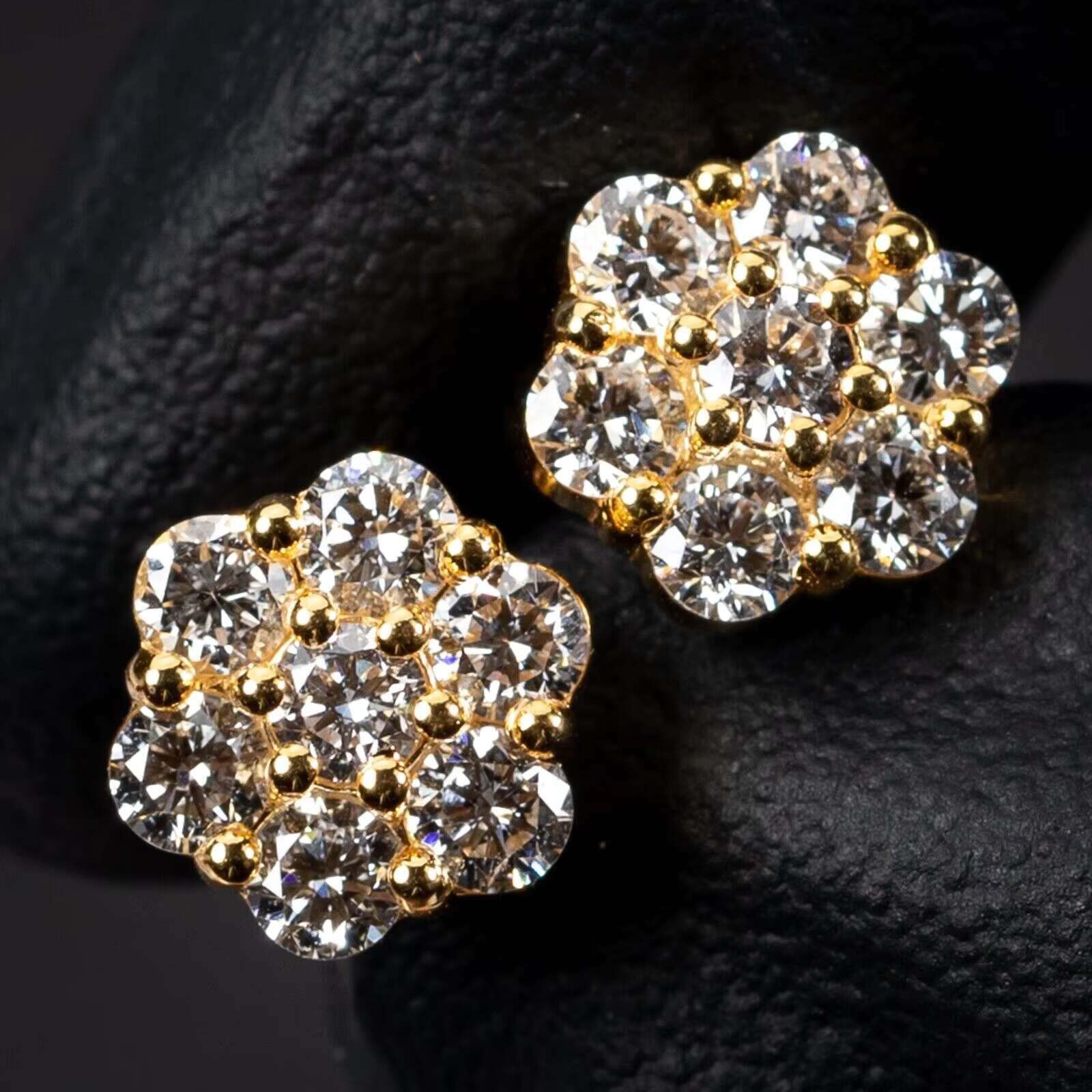 Wholesale Price DEF VVS Moissanite Pointer Flower Cluster Earrings 10K Solid Gold 925 Sterling Silver Men Stud Earrings