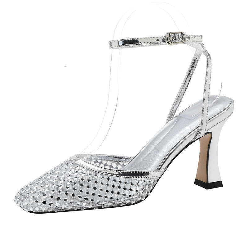 Woman Sandals French Rhinestone Mesh Wrapped Sandals For Women Summer Fashion New Sexy High Heels With Skirt
