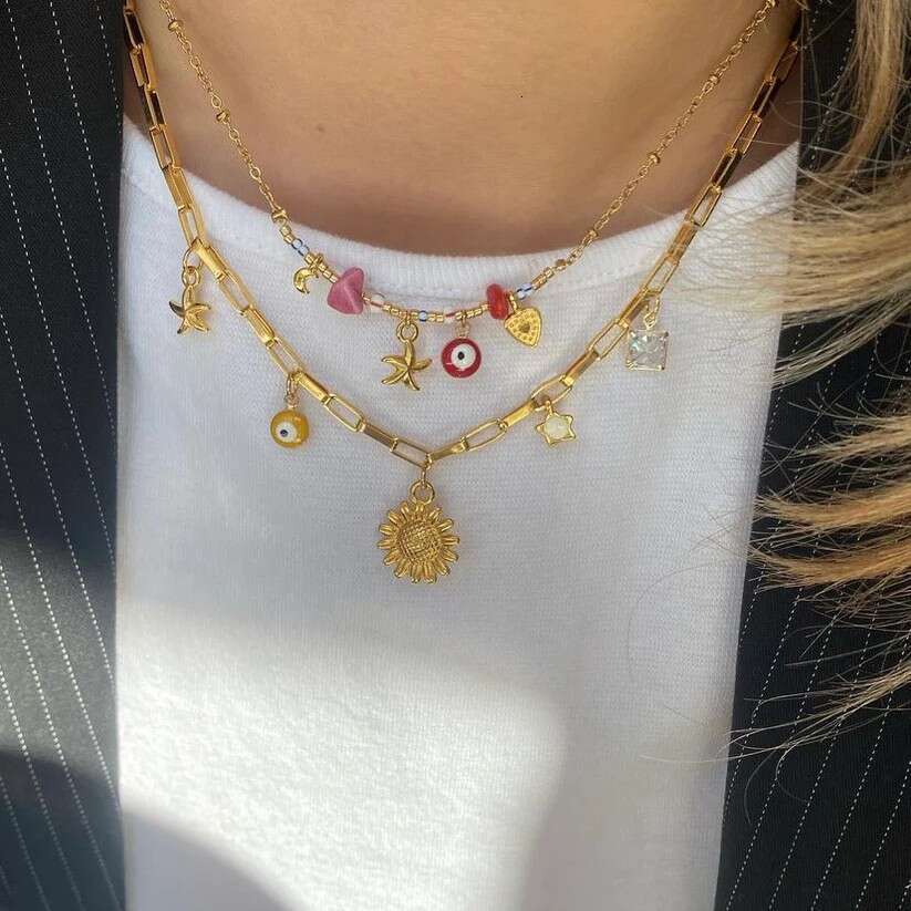 INT hot Designer necklace for women New niche design 18k stainless steel cross scarab devil's eye pendant necklace Vintage Bohemian Beach Vacatio