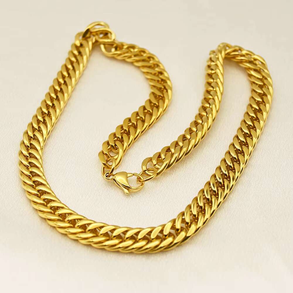Wholesale Cheap Price Custom Hip Hop Mens Stainless Steel 18k Gold Plated Chain Necklace Cuban Link Chain
