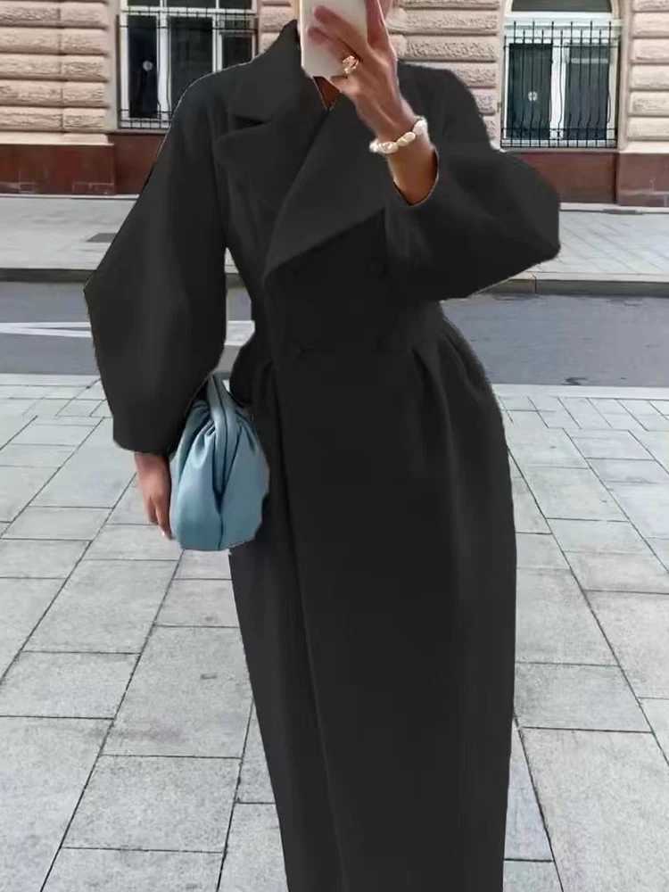 Winter Coat For Women Fashion Solid Loose Lapel Double Breasted Trench Vintage Long Sleeve Jackets Warm Thick Woman New In Coats J251124