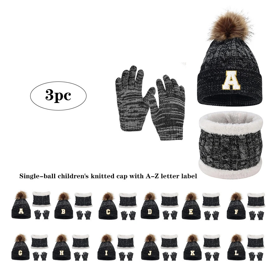 Childrens caps scarves glove sets and knitted caps marked with letters A to Z for children aged 3 to 12 251121
