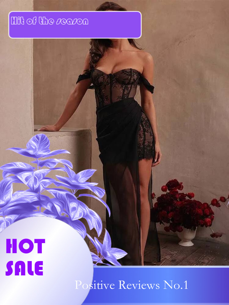 Dongdumaoyi Townlike Mesh Lace Patchwork Sexy Party Dress Women Spaghetti Strap Spring Summer Off Shoulder Maxi Long Dresses