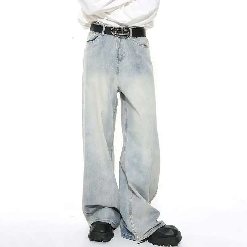 IEFB Washed Male Jeans Korean Fashion Worn Out Gradient Color Men's Denim Straight Pants Men Wide Leg Trousers Spring New 9C4502