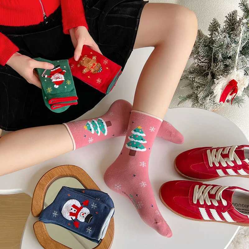 2/4/8 Pairs Children Christmas Socks Cotton Warm Mid-tube Socks For Kids Unisex Knitting Snowflake Elk Stocking Christmas Gift G251124