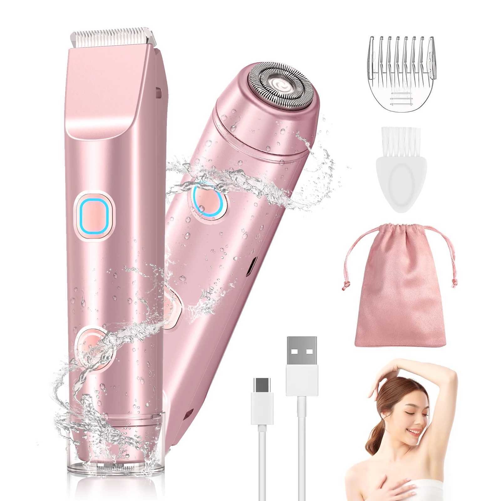 Electric Shaver for Women Waterproof Wet Dry Hair Razors 2 in 1 Double Head Dual Bikini Hair Trimmer Detachable Head Shaver L251124