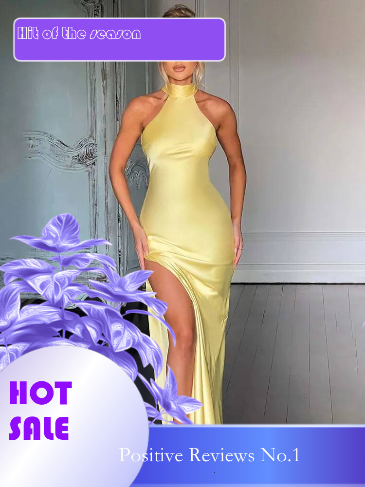 Dongdumaoyi Townlike Maxi Long Dress Women Halter Spring Summer High Split Backless Nightclub Sexy Party Dresses