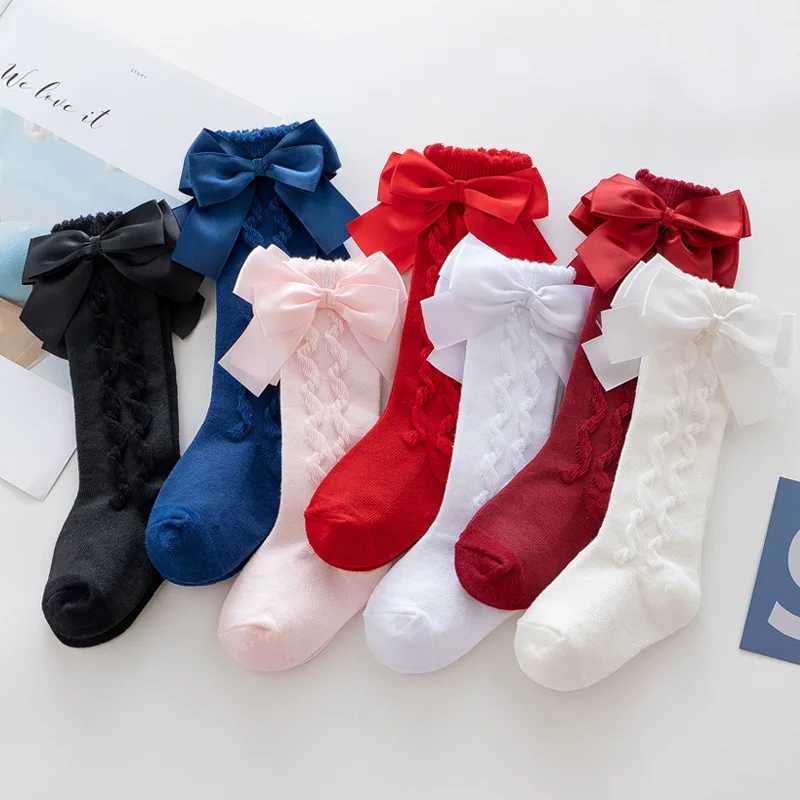 Winter Baby Girls Knee High Socks Kids Cotton Sock With Big Bow Soft Toddlers Princess Children Long Socken For 0-5 Years G251124