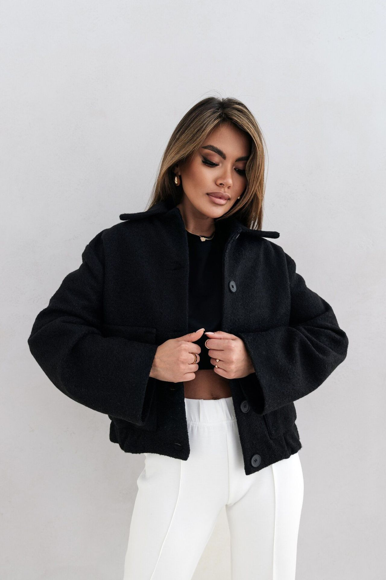 2024 New Winter Simple Fashion Solid Color Single breasted Solid Color Woolen Coat Womens Wear