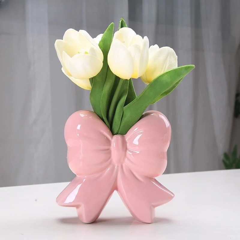 Bowknot Ceramic Vase Handmade Pottery Plant Flower Pot Floral Arrangement Display Crafts Office Decoration Home Accessories C251124
